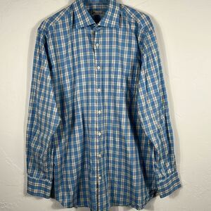 🔥 PETER MILLAR 100% Cotton Button Down Long Sleeve Plaid Shirt Sz Lg - PERFECT